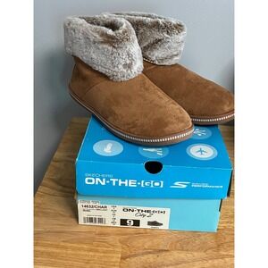 Skechers On-The-Go City 2 Brilliant Suede Faux Fur Cuff Slipper Booties